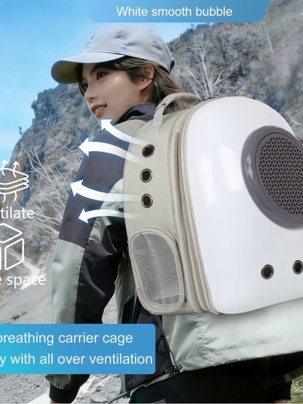 Expandable Bubble Pet Carrier Backpack in Light Gray & White - Picture 7 of 16